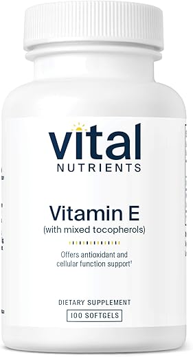 Vitamina E com Tocoferóis Mistos | Suplementos Potentes de Vitamina E Antioxidante para Apoiar a Saúde Cardiovascular* | Livre de Glúten e Lactose | Não-OGM | 100 Softgels - Vital Nutrients