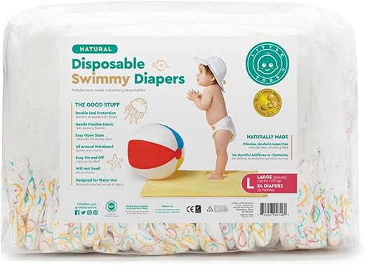 Products On The Go - Fraldas Descartáveis de Natação Little Toes Natural, Tamanho Grande (Pacote com 24 unidades)