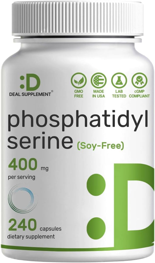DEAL SUPPLEMENT - Suplemento de Fosfatidilserina, 400mg por Porção, 240 Cápsulas – Fonte de Lecitina de Girassol Livre de Soja