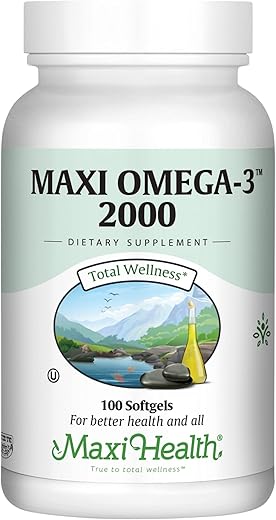 Maxi Health - Óleo de Peixe Ômega 3 – Triplo Forte 2000 mg Suplemento de Óleo de Peixe Kosher – Ômega 3 sem Gosto de Peixe – Suplemento de Ômega 3 sem Arroto – Suplemento de Ácido Graxo Ômega 3 sem Gosto de Peixe com EPA e