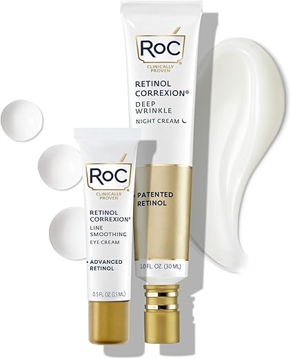 Retinol Correxion Duo: Creme Noturno Anti-Idade para Rugas Profundas (300 ml) + Creme para Olhos Diário para Olheiras - RoC