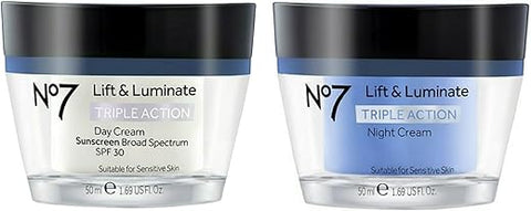 No.7 - No7 Creme Facial Triplo Ação Lift and Luminate – Pacote Dia e Noite – 50ml Cada – Creme Hipoalergênico Dia e Noite No7 – FPS 30 no Creme Dia