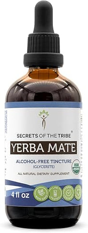 Secrets of the Tribe - Yerba Mate Orgânica Certificada USDA | Extrato sem Álcool, Gotas de Ervas de Alta Potência | Feito com Folha Seca de Yerba Mate Orgânica Certificada (4 Fl Oz (Pack…
