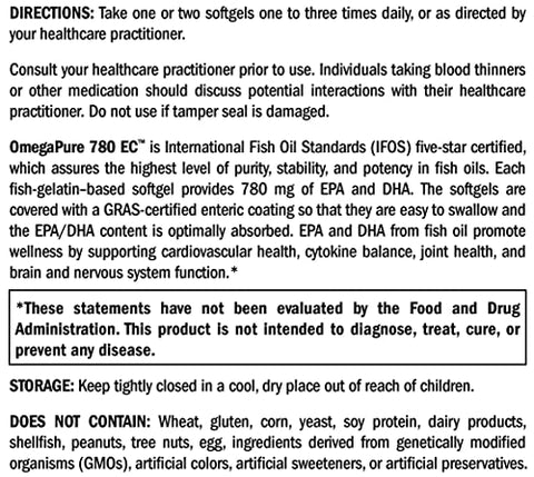 OmegaPure 780 EC – Óleo de Peixe Ômega 3 Certificado Alaskan IFOS Five-Star – Suporte à Saúde das Articulações, Cardiovascular e Cerebral (120 cápsulas) - XYMOGEN