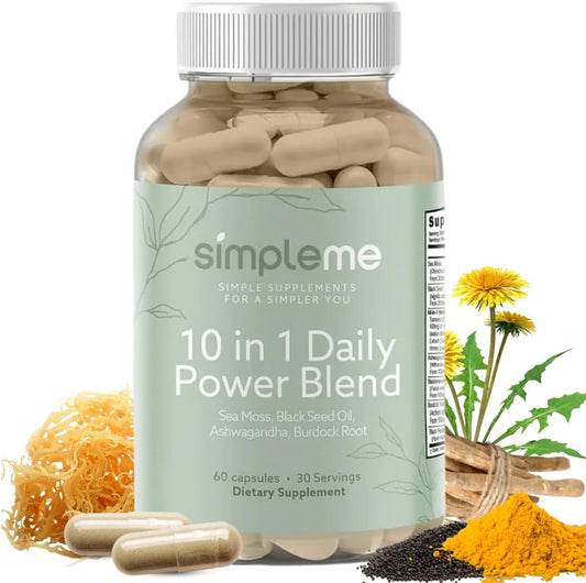 SIMPLEME - Cápsulas de Musgo do Mar Irlandês Orgânico com Fucus Vesiculosus e Raiz de Bardana, Mistura Poderosa para Impulsionar a Imunidade com Ashwagandha e Semente Preta, Suplemento de Algas Marinhas em Cápsulas