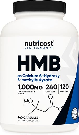 HMB 1000mg (240 Cápsulas) – 500mg por Cápsula, 120 Porções – Livre de Glúten e Não-OGM - Nutricost