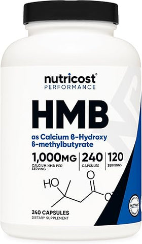 HMB 1000mg (240 Cápsulas) – 500mg por Cápsula, 120 Porções – Livre de Glúten e Não-OGM - Nutricost
