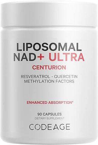 Liposomal NAD Ultra – 500 mg NAD Quercetina, Betaína Anidra, Riboflavina, Vitamina B12 Metilcobalamina, Trans-Resveratrol – Entrega Lipossomal – Não-OGM, 500 ml - Codeage