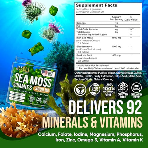 JOYLI Nutrition - Gomas de Algas Marinhas – Gomas de Algas Irlandesas para Adultos | Marca: Sea Moss Gummies
