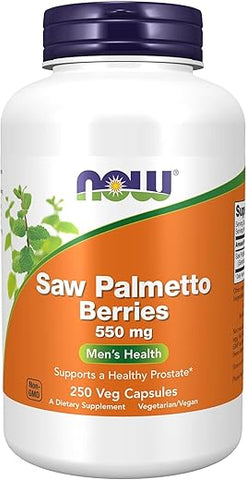 Suplementos, Bagas de Saw Palmetto (Serenoa repens) 550 mg, Saúde Masculina, 250 Cápsulas Vegetais - NOW Foods