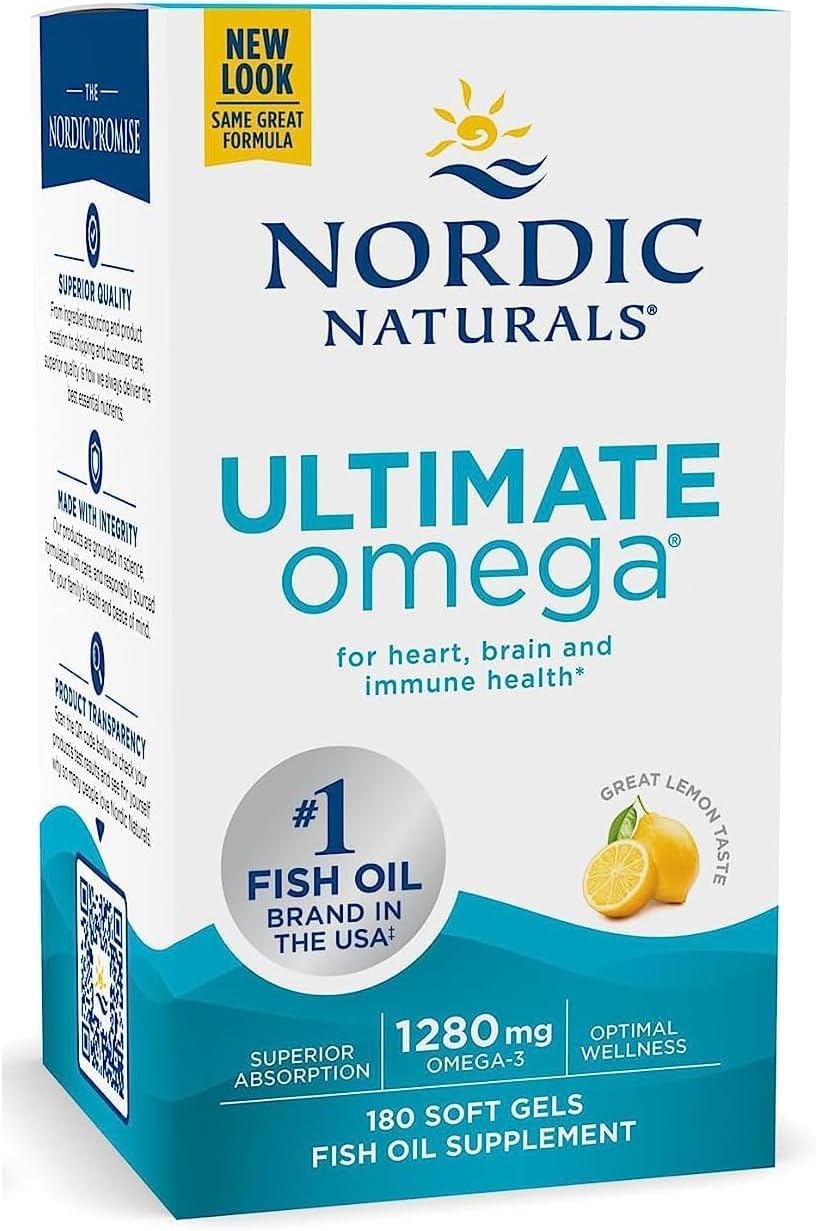 Lemon favor - Ultimate Omega, Sabor Limão – 180 Cápsulas – 1280 mg Ômega-3 – Óleo de Peixe Ômega-3 de Alta Potência com EPA