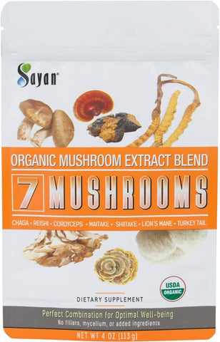 7 Cogumelos Orgânicos em Pó 113g – Chaga, Reishi, Cordyceps, Maitake, Shiitake, Lion’s Mane e Turkey Tail – Sem Aditivos, Adicione ao Café - Sayan
