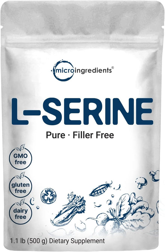 Micro Ingredients - Pó de L-Serina Pura, 500g (250 dias de suprimento), Livre de Preenchedores, Suporta a Produção de L-Cistina