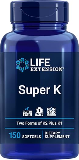 Super K, 150 Softgels – Vitamina K1 e K2 MK4 | Comprimidos de Alta Potência - Life Extension