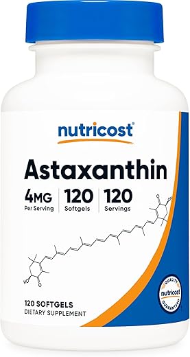 Astaxantina 4mg, Livre de Glúten e Não-OGM, 120 Softgels (4 Meses de Fornecimento) - Nutricost