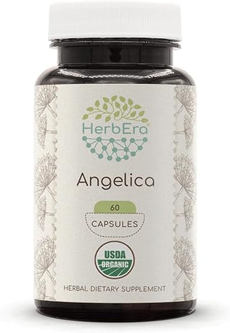 HerbEra - Angelica Orgânica USDA 60 Cápsulas | Suplemento Herbal Natural | Cápsulas Vegetarianas Certificadas Orgânicas e Raiz Seca de Angelica (Angelica archangelica) Orgânica (60 Cápsulas)