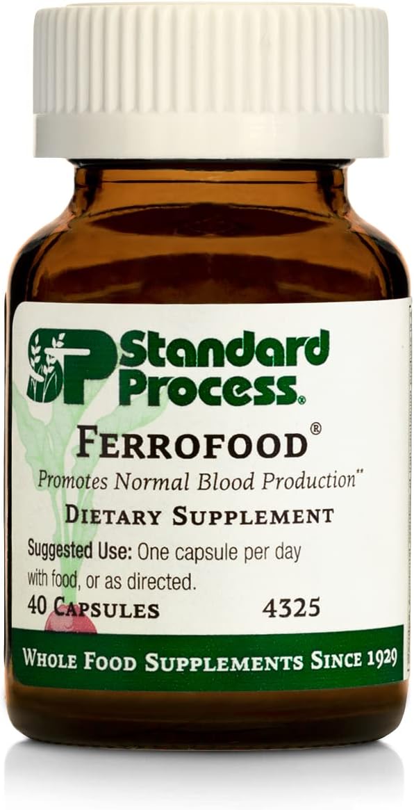 Standard Process Inc. - Standard Process Ferrofood – Antioxidante de Alimentos Integrais, Sangue e Hemoglobina Saudáveis com Cyanocobalamin, Acerola, Shiitake, Farelo de Arroz, Cenoura Orgânica, Alfafa, Musgo Espanhol – 40g