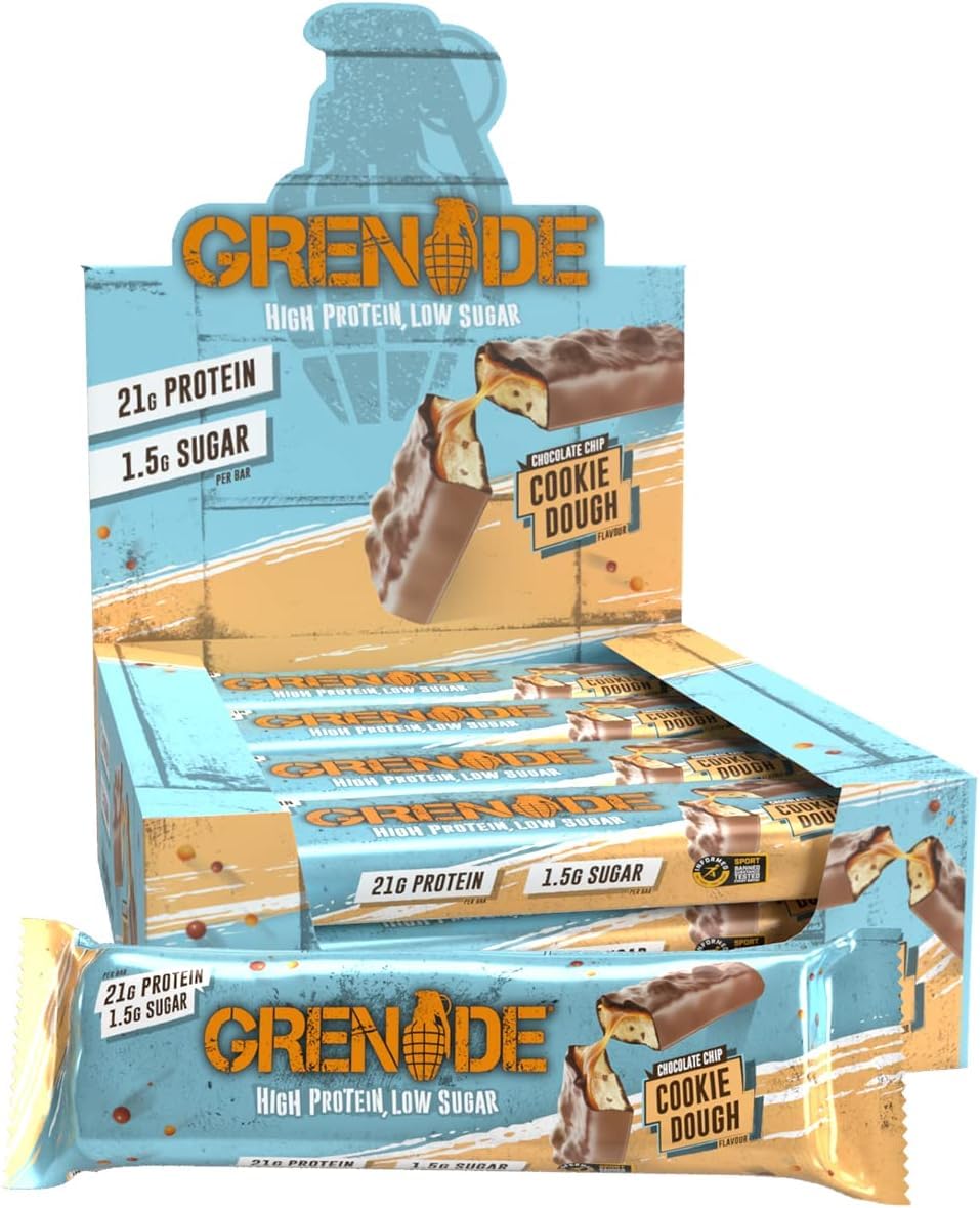 Barra de Proteína Grenade Alta em Proteína e Baixo Carboidrato, Massa de Biscoito com Gotas de Chocolate, 12 x 60 g