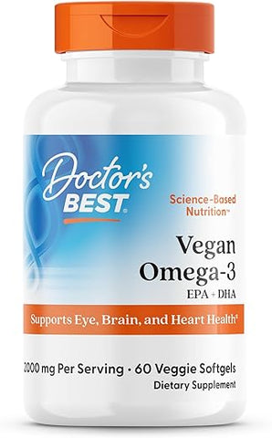 Doctor's BEST - Vegan Omega-3 EPA DHA, 60 Softgels Vegetais – Ômega-3 Vegano, 60 Cápsulas Vegetais