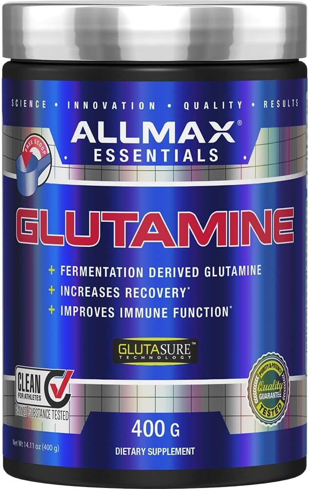 L-Glutamina em Pó, Fórmula de Recuperação Muscular, Sem Glúten, Vegano, 400g - ALLMAX Nutrition