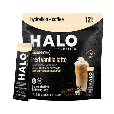 Iced Vanilla Latte – Pó Instantâneo Energético – Mistura Saudável de Café com Hidratação, Eletrólitos, Cafeína, Vitaminas e Minerais 20 Calorias Keto Baixa Caloria 1 x 12 - HALO Sport