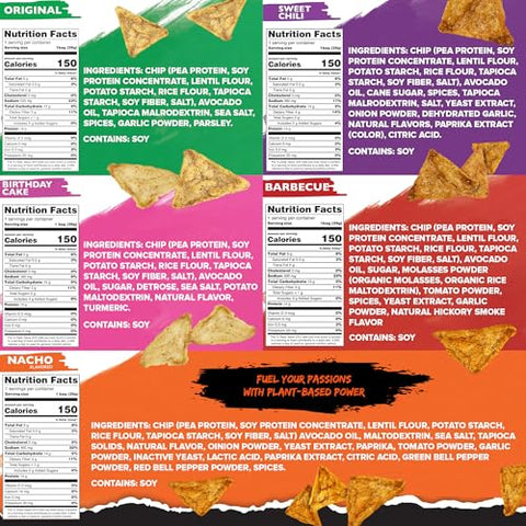 natural ENDURANCE - Chips de Proteína Natural Endurance – Snack Low Carb, Alto Teor de Proteína, Vegano com Óleo de Abacate, 14g de Proteína por Pacote, Sem Glúten, Nacho, BBQ, Chili, Bolo de Aniversário