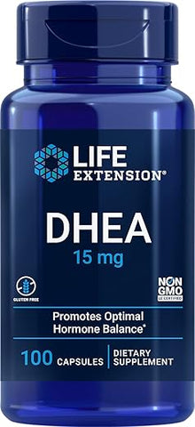 DHEA 15 mg – Equilíbrio Hormonal Saudável, Saúde Cardiovascular, Suporte para Massa Muscular Magra – 100 Cápsulas - Life Extension
