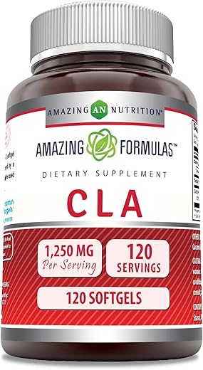 Amazing Nutrition - Amazing Formulas CLA | Suplemento de Ácido Linoleico Conjugado | 1250 Mg | Cápsulas | Não-OGM | Sem Glúten | Fabricado nos EUA (120 Unidades)