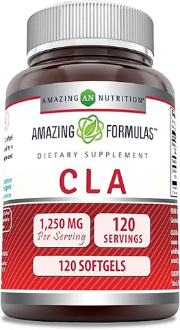 Amazing Nutrition - Amazing Formulas CLA | Suplemento de Ácido Linoleico Conjugado | 1250 Mg | Cápsulas | Não-OGM | Sem Glúten | Fabricado nos EUA (120 Unidades)