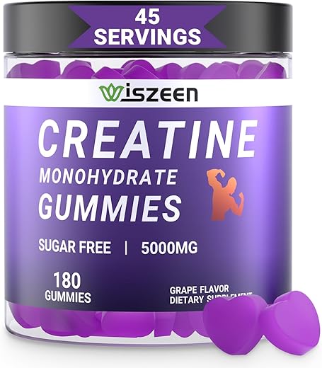 Wiszeen - Gomas de Creatina Monohidratada Sem Açúcar 5g para Homens e Mulheres, Goma de Creatina Monohidratada com L-Taurina, Alpha GPC, Vitamina B12