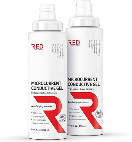 RED Medical Supplies - Gel Condutor de Microcorrente, 250mL – Duradouro, Não Oleoso, Hipoalergênico – Potencialize seu Aparelho Facial – 2 Frascos, 250mL cada