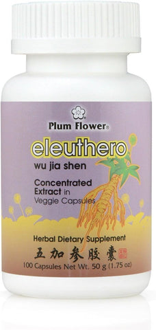 Plum Flower - Cápsulas de Raiz de Eleuthero, Extrato Concentrado – Wu Jia Shen, Ginseng Siberiano, 100 Cápsulas Vegetais