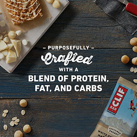 Clif Bar - Barras Energéticas CLIF – Sabor Macadâmia com Chocolate Branco – Feitas com Aveia Orgânica – Alimento à Base de Plantas – Vegetariano – Kosher (Barras de Proteína de 2,4 Ounces, 12 Unidades) Embalagem Pode Variar