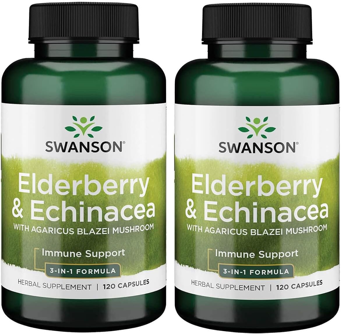 Fórmula de Suporte Imunológico Swanson Elderberry Agaricus Echinacea – 120 Cápsulas (2 Pacotes) – Agaricus Blazei Mushroom 400 mg, Elderberry 400 mg, Echinacea 200 mg