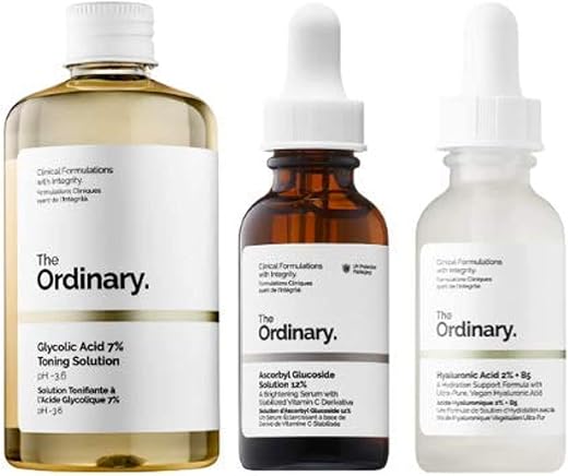 THE ORDINARY - Conjunto de Serum Facial The Ordinary! Ácido Ascórbico 8%% Alpha Arbutin 2%%! Ácido Hialurônico 2%% B5! Solução Tônica de Ácido Glicólico 7%%! Combate Manchas Visíveis e Melhora a Luminosidade da Pele!