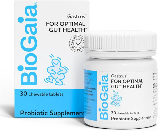 Gastrus – Suplemento Probiótico para Desconforto Estomacal, Constipação, Gases, Inchaço, Regularidade – 30 Tabletes, 1 Pacote - BioGaia