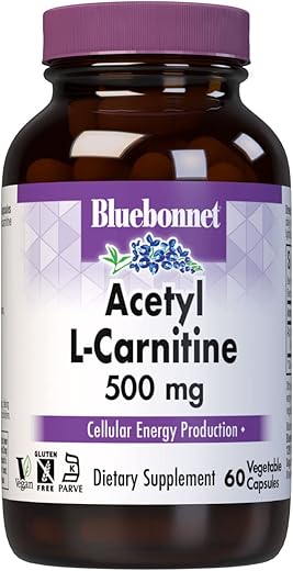 Bluebonnet - BlueBonnet Acetyl L-Carnitine 500 mg Cápsulas de Vitamina, 60 Unidades