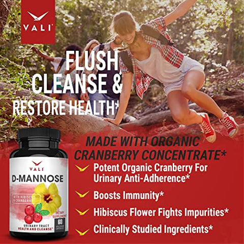 D-Mannose 1000mg – Fórmula para Saúde do Trato Urinário. Pó de Fruta de Cranberry Orgânico - VALI