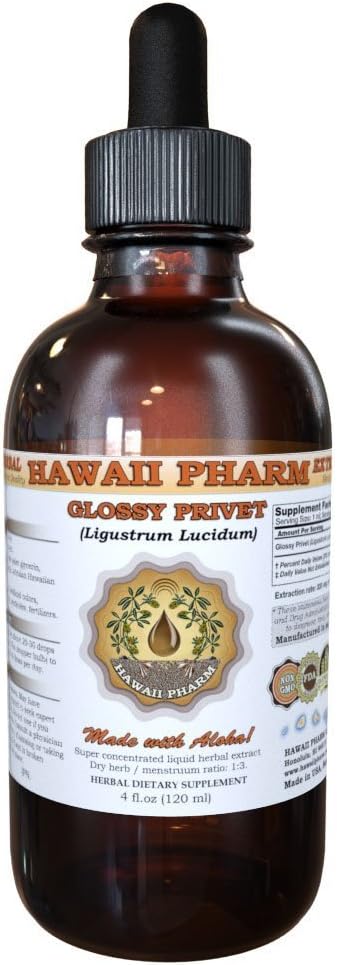 Hawaii Pharm - Glossy Liquid Extract, Tintura de Privet Orgânico Glossy Privet (Ligustrum Lucidum) 4 oz