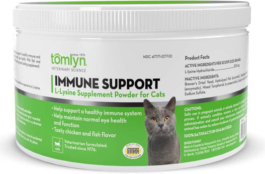 TOMLYN - Tomlyn L-Lisina Diária para Suporte Imunológico de Gatos e Gatinhos, Pó de Lisina com Sabor de Peixe, 100g