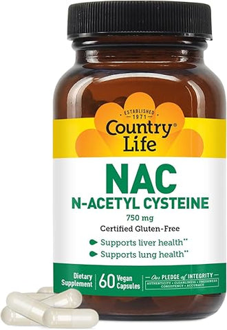 NAC (N-Acetil Cisteína), 750 mg – 60 Cápsulas Vegetarianas | Comprar Online | Marca Country Life - Country Life