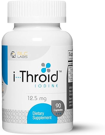 RLC Labs - Suplemento RLC, i-Throid 12,5 mg, Iodeto e Iodeto para Suporte à Saúde da Tireoide e Equilíbrio Hormonal, 90 cápsulas (90 porções)