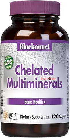 Nutrition – Multiminerais Quelados de Alta Potência (Sem Ferro), Minerais Quelados Albion, Livre de Soja, Livre de Glúten, Não-OGM, Certificado Kosher, Livre de Laticínios, 120 Cápsulas, 40g - Bluebonnet