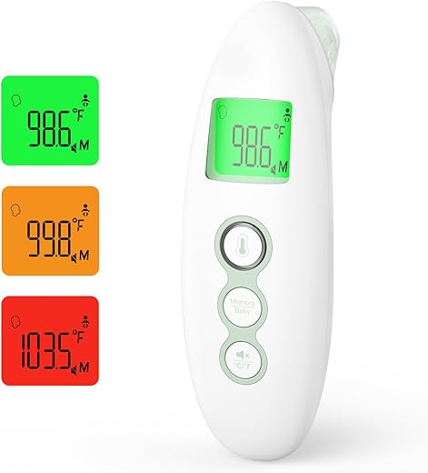 Termômetro Digital Infravermelho Momcozy para Testa e Ouvido, sem Contato, para Adultos e Crianças, com Modo Infantil, Função de Alarme de Febre, Silencioso e Memória, Rápido – [Marca do Produto]