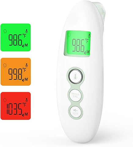 Termômetro Digital Infravermelho Momcozy para Testa e Ouvido, sem Contato, para Adultos e Crianças, com Modo Infantil, Função de Alarme de Febre, Silencioso e Memória, Rápido – [Marca do Produto]