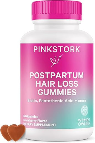 Gomas para Queda de Cabelo Pós-Parto – Biotina com Vitamina E, Ácido Pantotênico, B6 | 60 g - Pink Stork