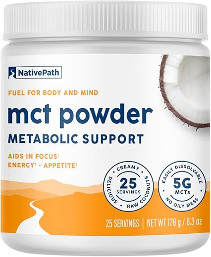 Suplemento em Pó de Óleo MCT NativePath – Pó de MCT sem Sabor com C8 MCTs Amigáveis ao Keto. Livre de Laticínios, Glúten e GMOs, 25 Porções