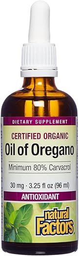 Óleo de Orégano Orgânico Certificado Natural Factors, Suporte Imunológico Herbal, Vegano, Não-OGM, 96 ml