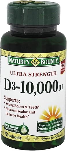Nature's Bounty - Nature’s Bounty D3-10,000 IU Softgels 72 un (Pacote com 2) – Vitamina D3 de alta potência para saúde óssea e imunidade