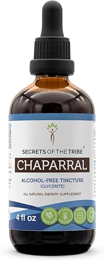 Secrets of the Tribe - Segredos da Tribo – Extrato Líquido Sem Álcool de Chaparral, Tintura de Folha e Flor Seca de Chaparral (Larrea tridentata) (120 ml)